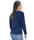 Blusa Feminina Longa Gola V Segunda Pele Básica Tshirt Azul Escuro